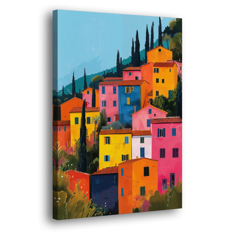Tuscan Art of Colorful Hill Houses - Canvas Wall Art - Side