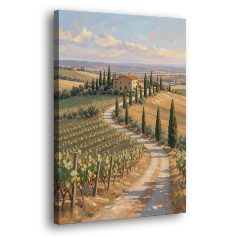 Tuscan Cypress Road to the Farmhouse - Canvas Wall Art - Side