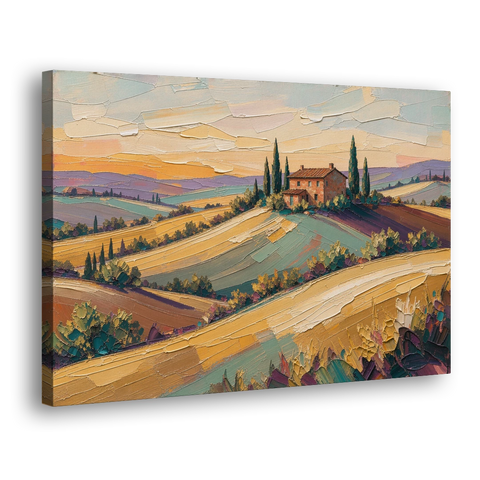 Tuscan Landscape Painting of Farmhouse Crest - Canvas Wall Art - Side