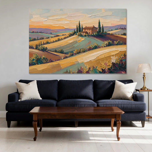 Tuscan Landscape Painting of Farmhouse Crest - Canvas Wall Art - Sofa - 60x40