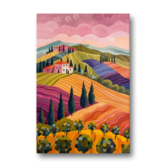 Tuscany Art of Rolling Hills in Pink - Canvas Wall Art - Front