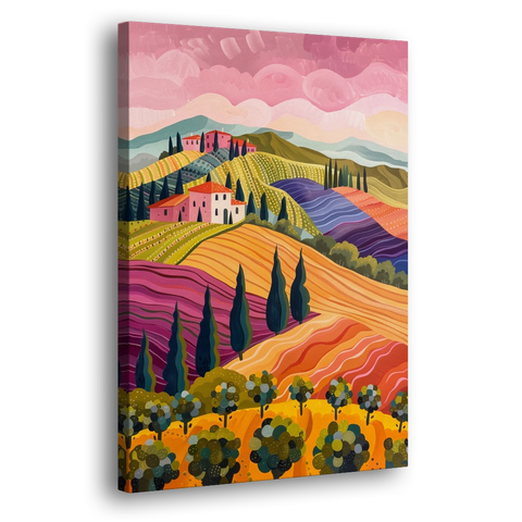 Tuscany Art of Rolling Hills in Pink - Canvas Wall Art - Side