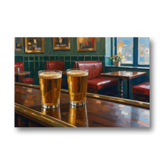 Two Amber Pints at the Brass Rail for the Pub - Canvas Wall Art - Front