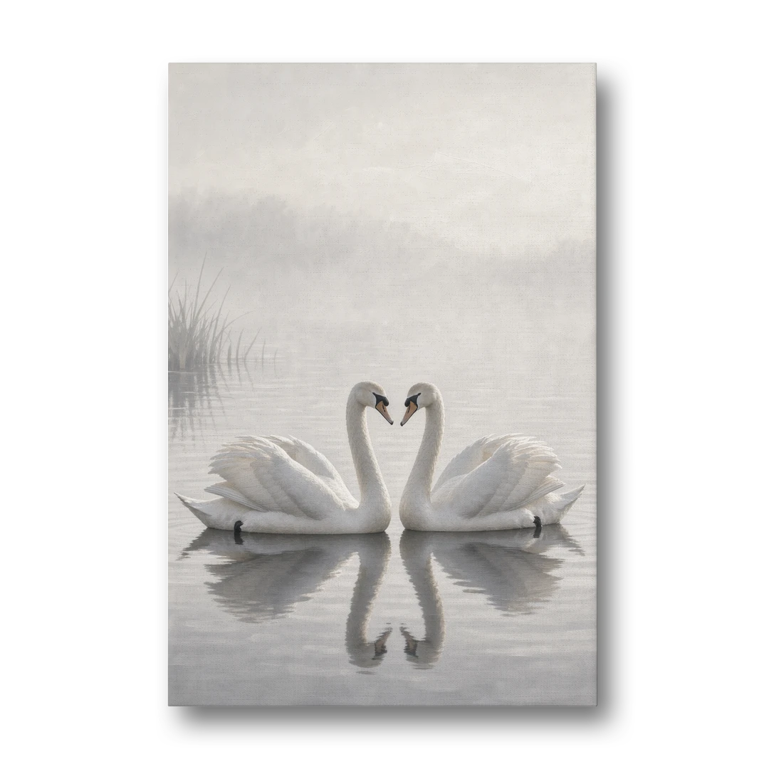 Two Black and White Swans Made for Each Other - Canvas Wall Art - Front