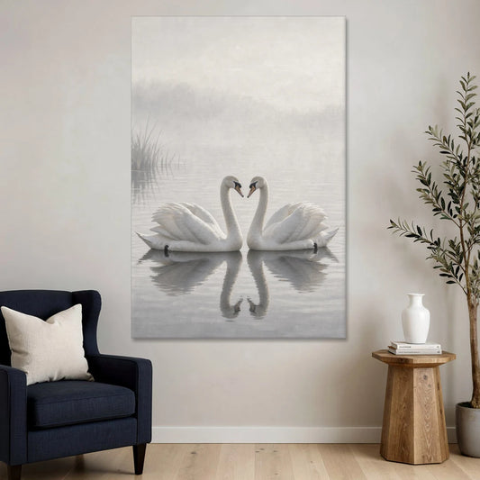 Two Black and White Swans Made for Each Other - Canvas Wall Art - Sofa - 40x60