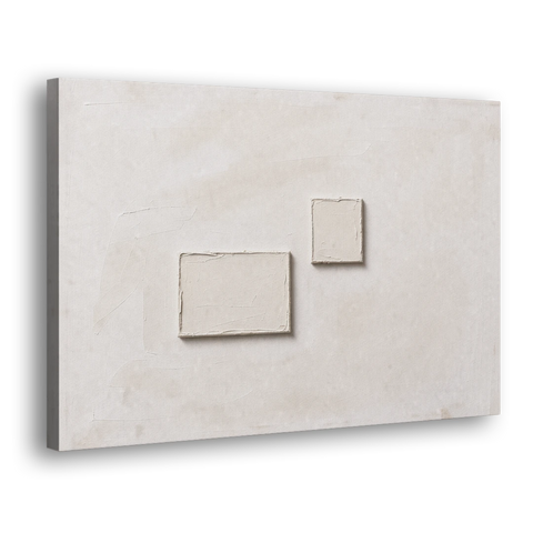 Two Offset Off-White Relief Blocks on Plaster - Canvas Wall Art - Side