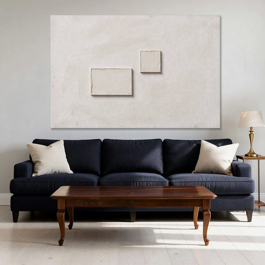 Two Offset Off-White Relief Blocks on Plaster - Canvas Wall Art - Sofa - 60x40