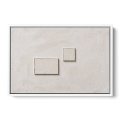 Two Offset Off-White Relief Blocks on Plaster - White Framed Canvas Wall Art - Front