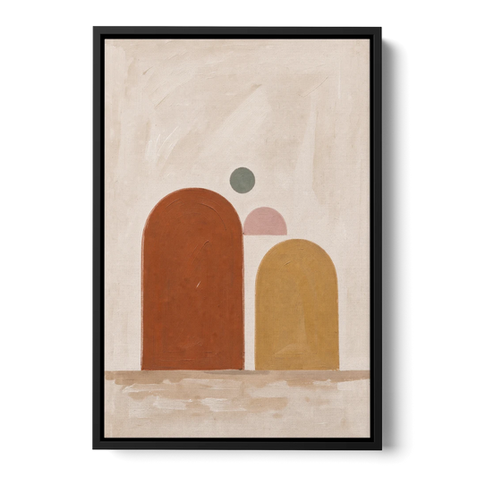 Two Uneven Arches with a Pink Half Sun - Black Framed Canvas Wall Art - Front
