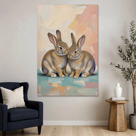 Two Wild Rabbits Cuddled Side by Side - Canvas Wall Art - Sofa - 40x60