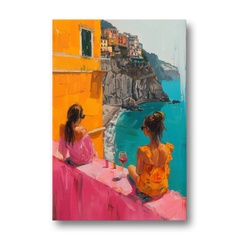 Two Women Painting by the Sea - Canvas Wall Art - Front