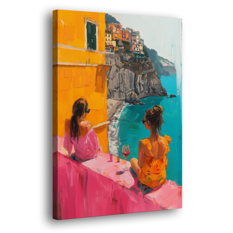 Two Women Painting by the Sea - Canvas Wall Art - Side