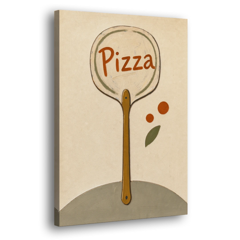 Upright Pizza Peel Sign with Basil Leaf - Canvas Wall Art - Side