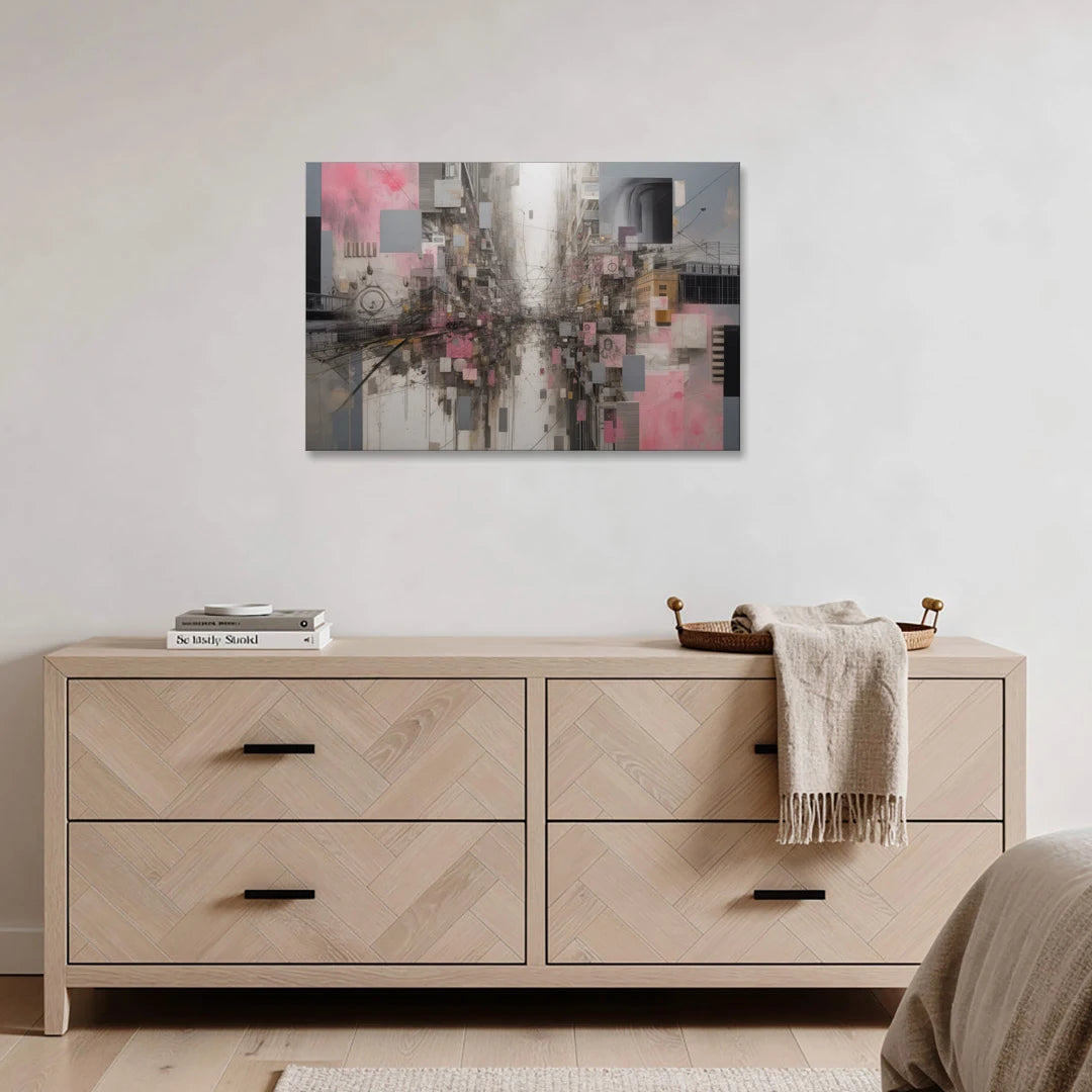 Urban Chaos Pink and Grey Abstract - Canvas Wall Art - Coffee Table - 36x24