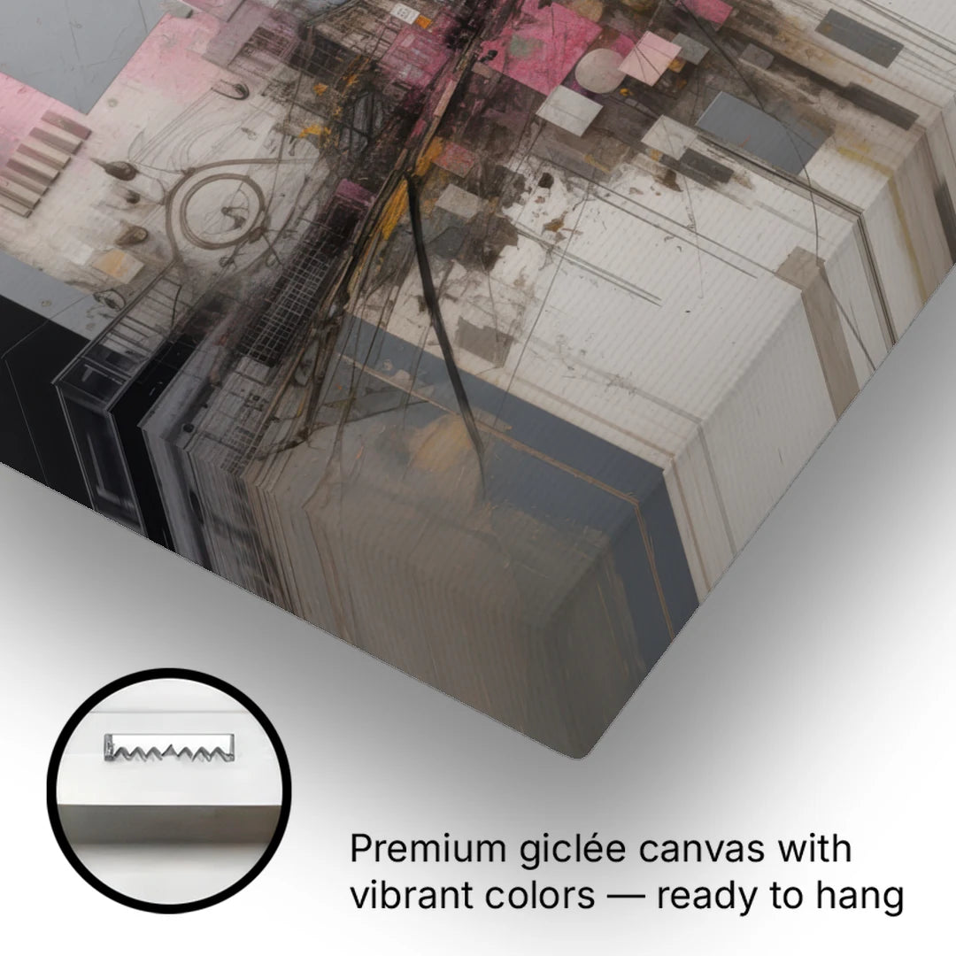 Urban Chaos Pink and Grey Abstract - Canvas Wall Art - Gallery Wrap Corner