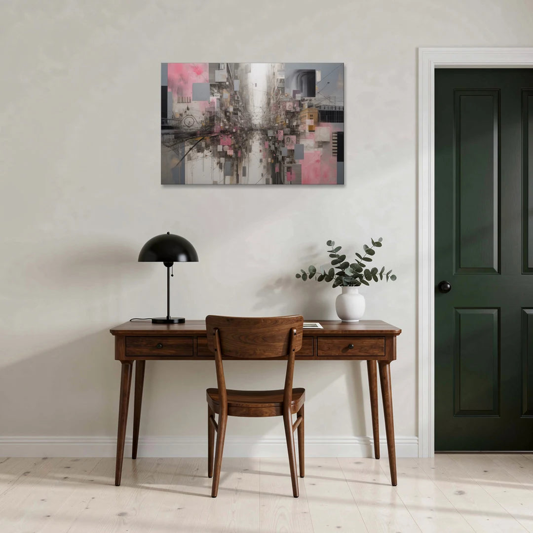 Urban Chaos Pink and Grey Abstract - Canvas Wall Art - Office - 36x24