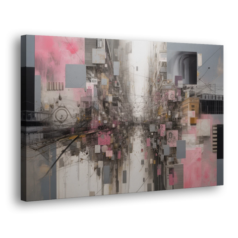 Urban Chaos Pink and Grey Abstract - Canvas Wall Art - Side