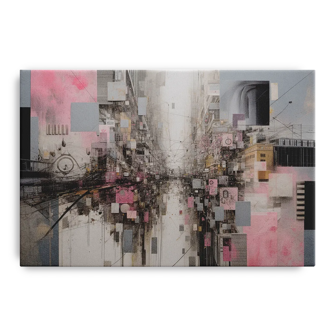 Urban Chaos Pink and Grey Abstract - Canvas Wall Art