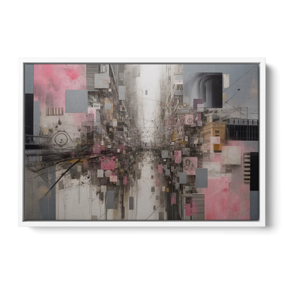 Urban Chaos Pink and Grey Abstract - White Frame Canvas