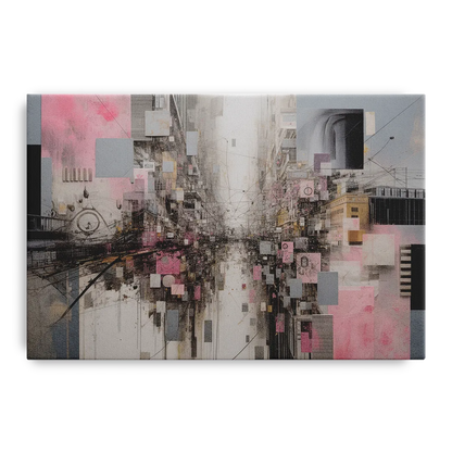 Urban Chaos Pink and Grey Abstract Front - Canvas Wall Art