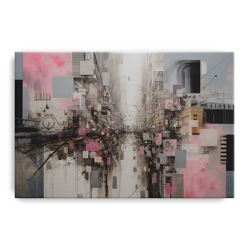 Urban Chaos Pink and Grey Abstract Front - Canvas Wall Art