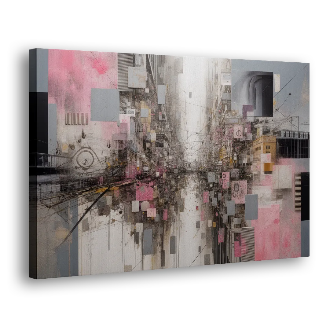 Urban Chaos Pink and Grey Abstract Side - Canvas Wall Art