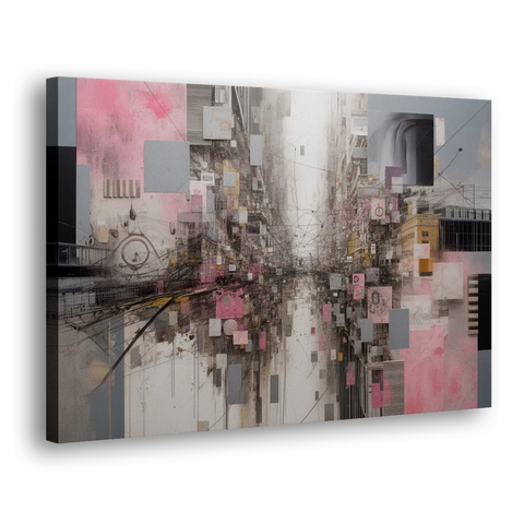 Urban Chaos Pink and Grey Abstract - Canvas Wall Art
