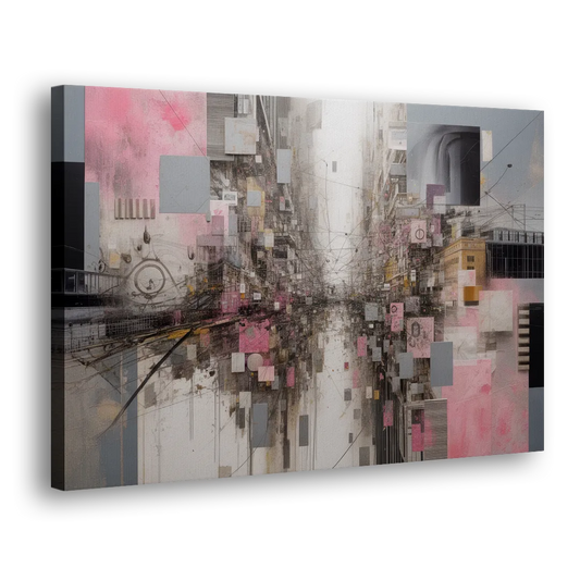 Urban Chaos Pink and Grey Abstract Side - Canvas Wall Art