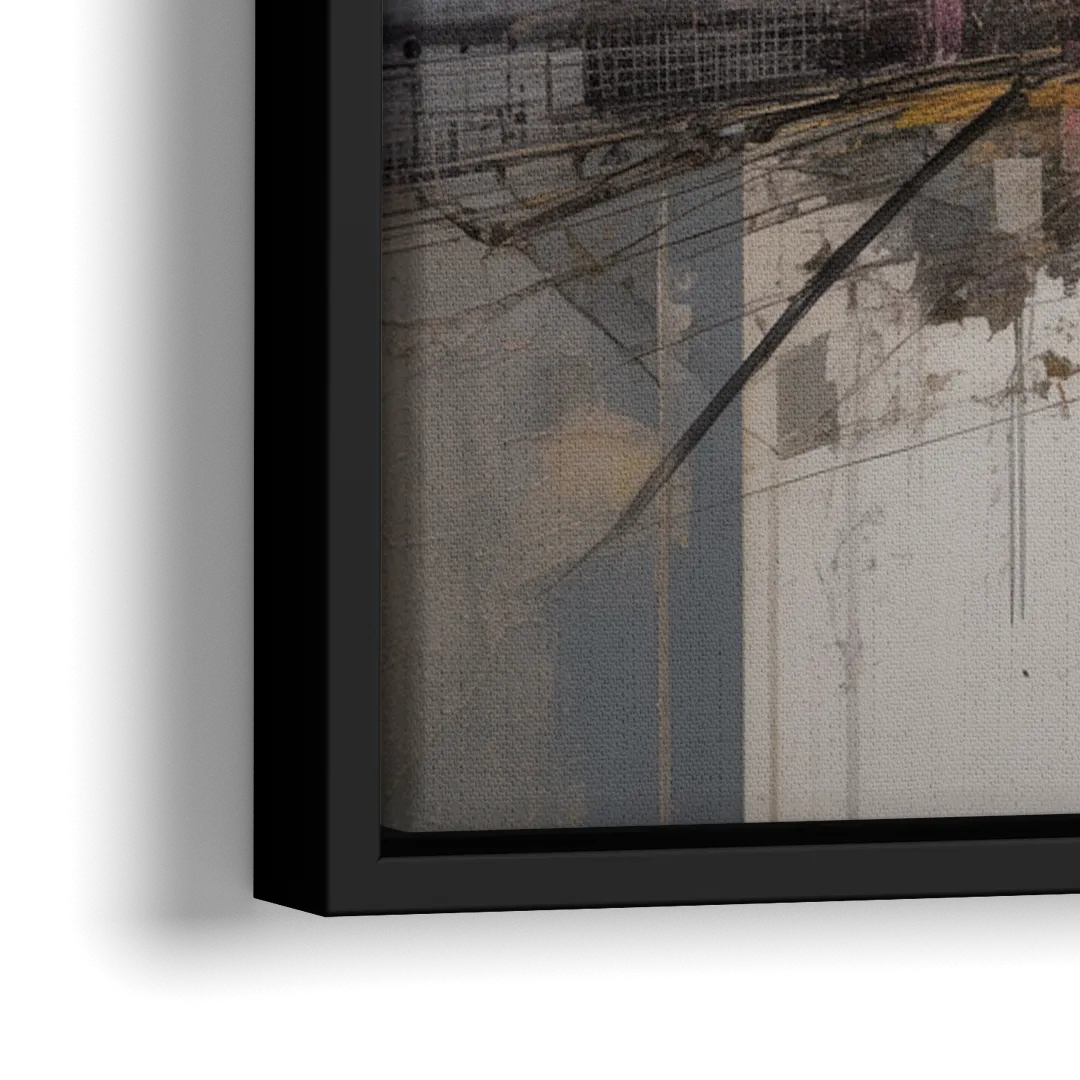 Urban Chaos Pink and Grey Abstract - Close-Up Black Frame Canvas