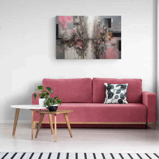 Urban Chaos Pink and Grey Abstract - Canvas Wall Art Living Room