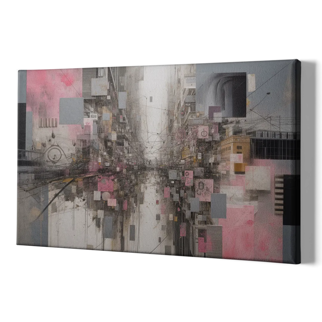 Urban Chaos Pink and Grey Abstract - Canvas Print Art Sides