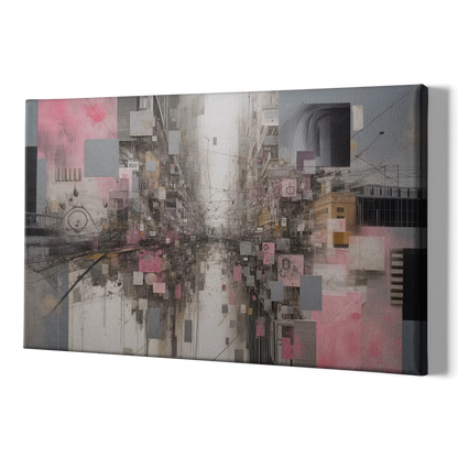 Urban Chaos Pink and Grey Abstract - Canvas Print Art Sides