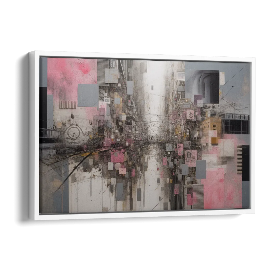 Urban Chaos Pink and Grey Abstract Side - White Canvas Wall Art