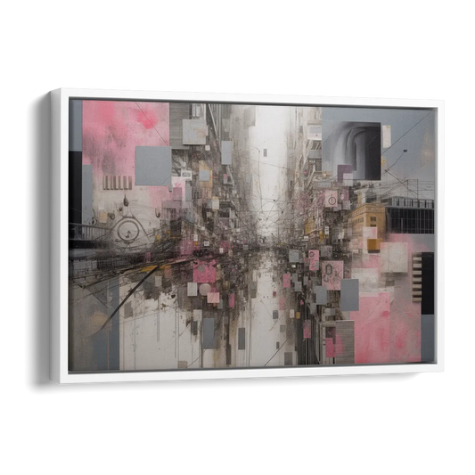 Urban Chaos Pink and Grey Abstract Side - White Canvas Wall Art