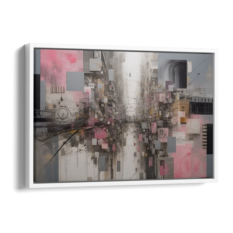 Urban Chaos Pink and Grey Abstract Side - White Canvas Wall Art