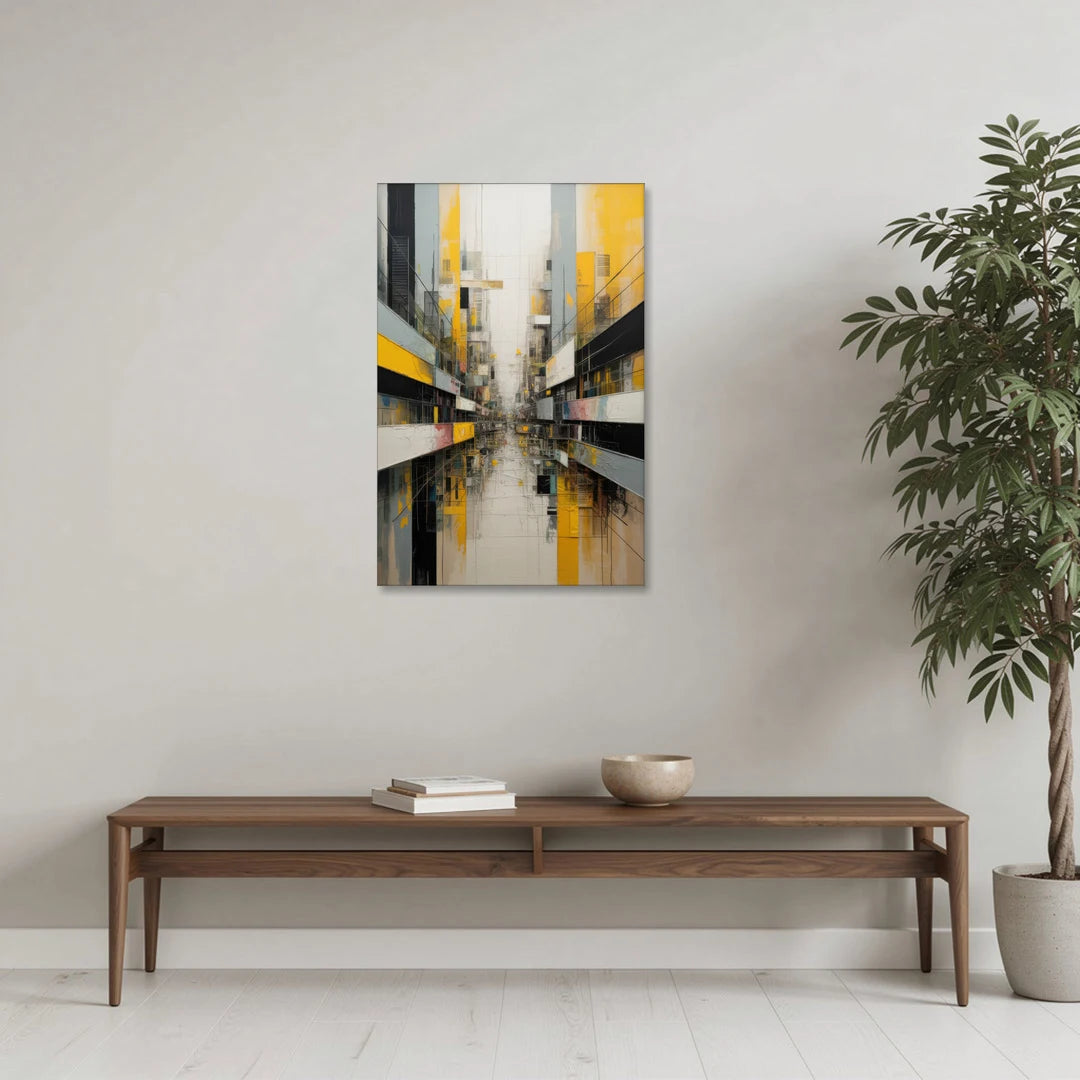 Urban Collage Yellow and Grey Abstract - Canvas Wall Art - Coffee Table - 24x36