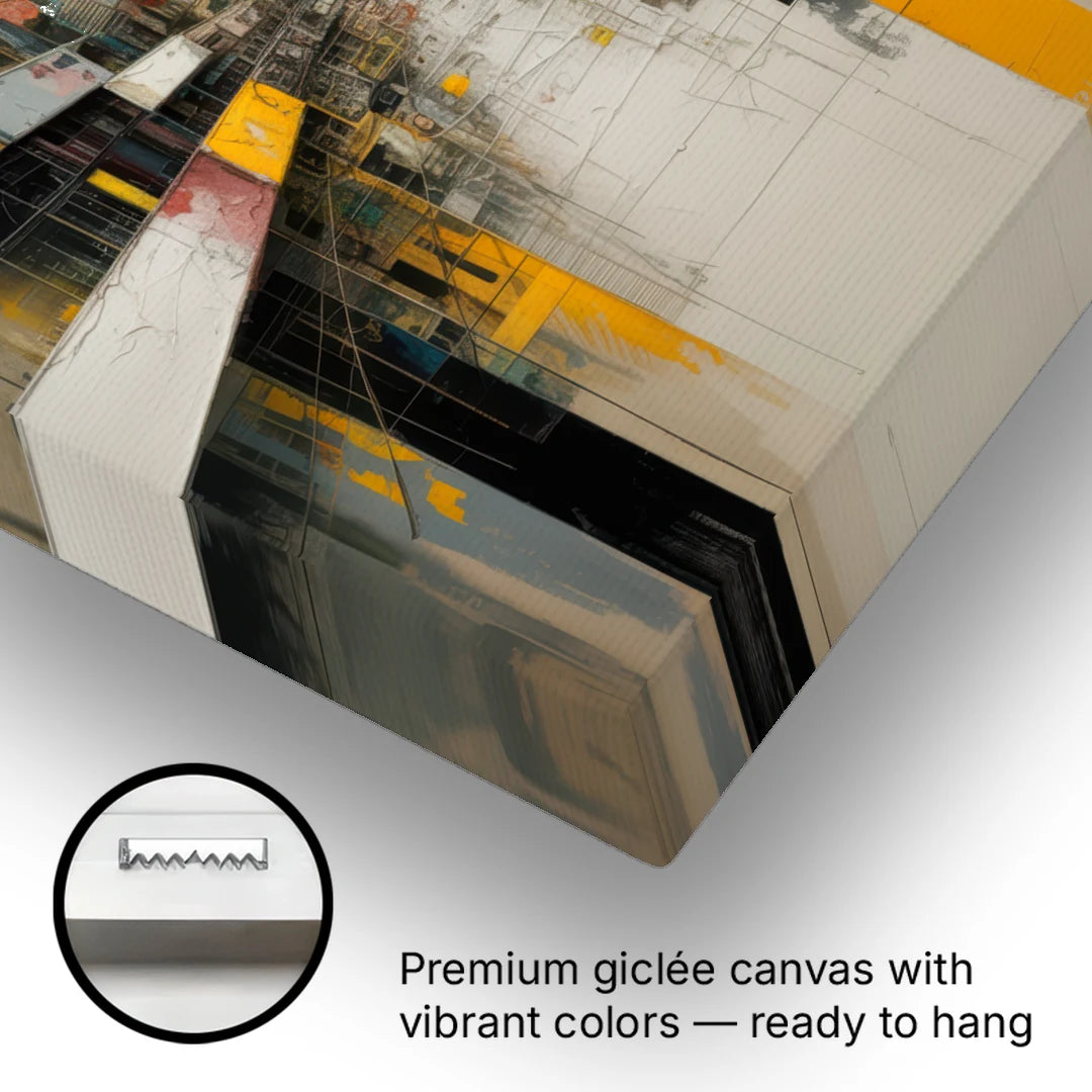 Urban Collage Yellow and Grey Abstract - Canvas Wall Art - Gallery Wrap Corner