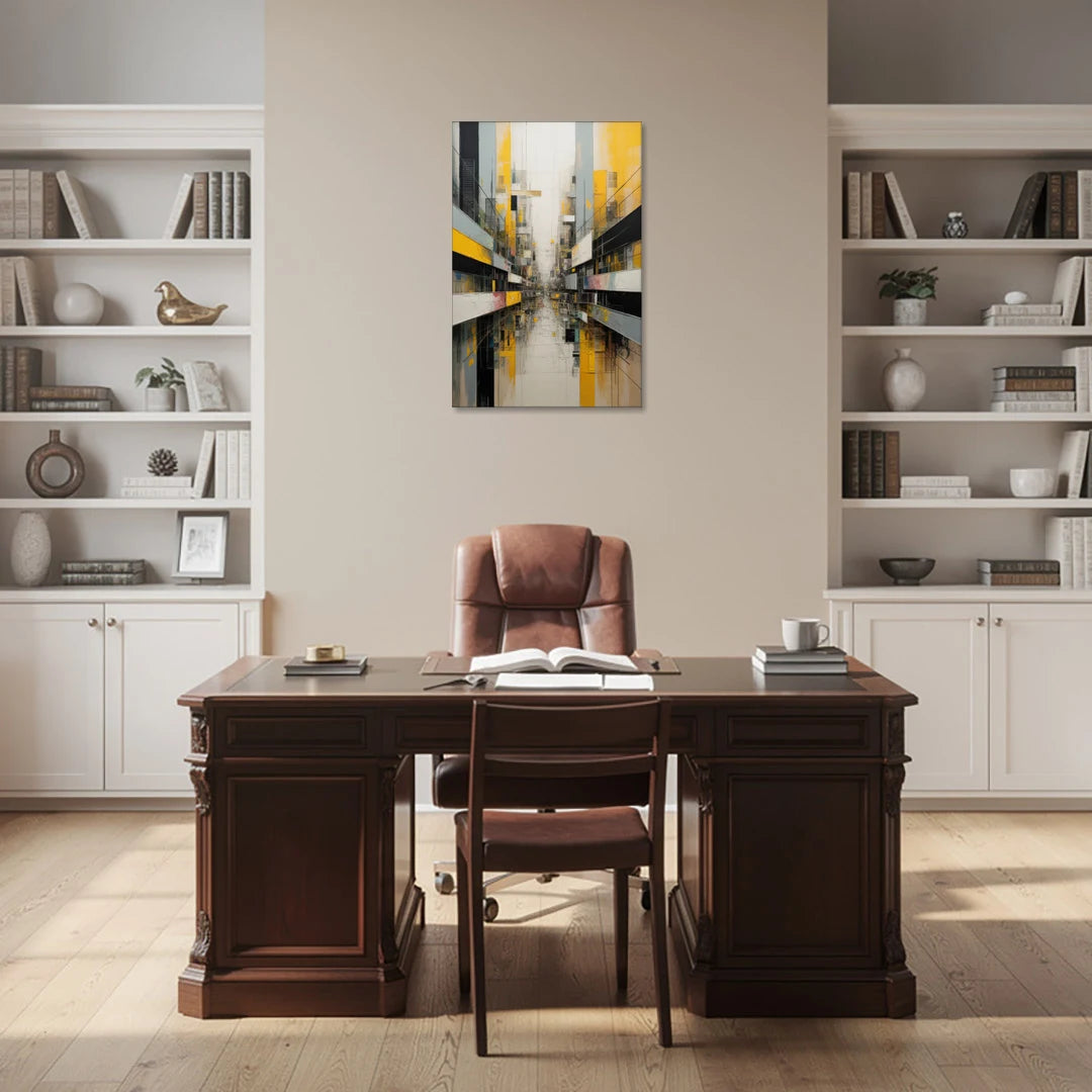 Urban Collage Yellow and Grey Abstract - Canvas Wall Art - Office - 24x36