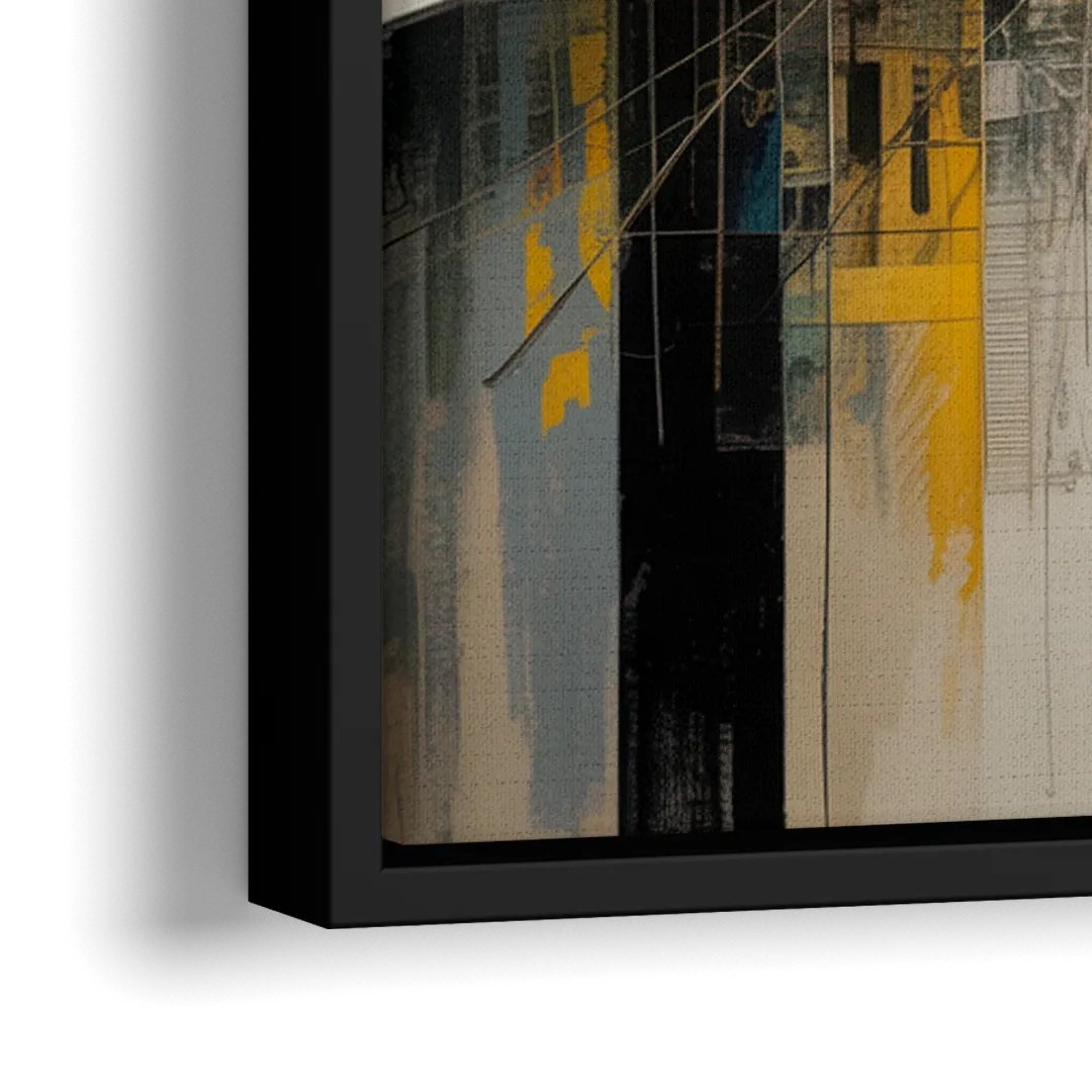 Urban Collage Yellow and Grey Abstract - Close-Up Black Frame Canvas