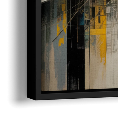 Urban Collage Yellow and Grey Abstract - Close-Up Black Frame Canvas