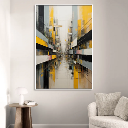 Urban Collage Yellow and Grey Abstract Living Room - White Canvas Wall Art