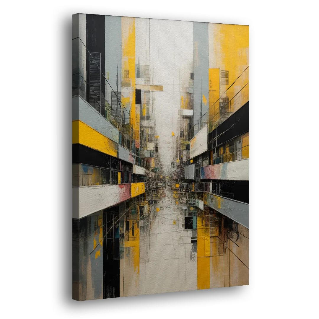 Urban Collage Yellow and Grey Abstract Side - Canvas Wall Art