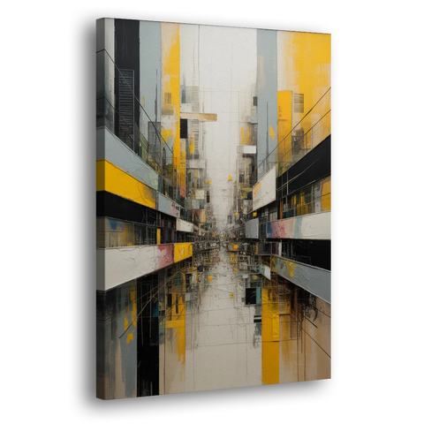 Urban Collage Yellow and Grey Abstract - Canvas Wall Art