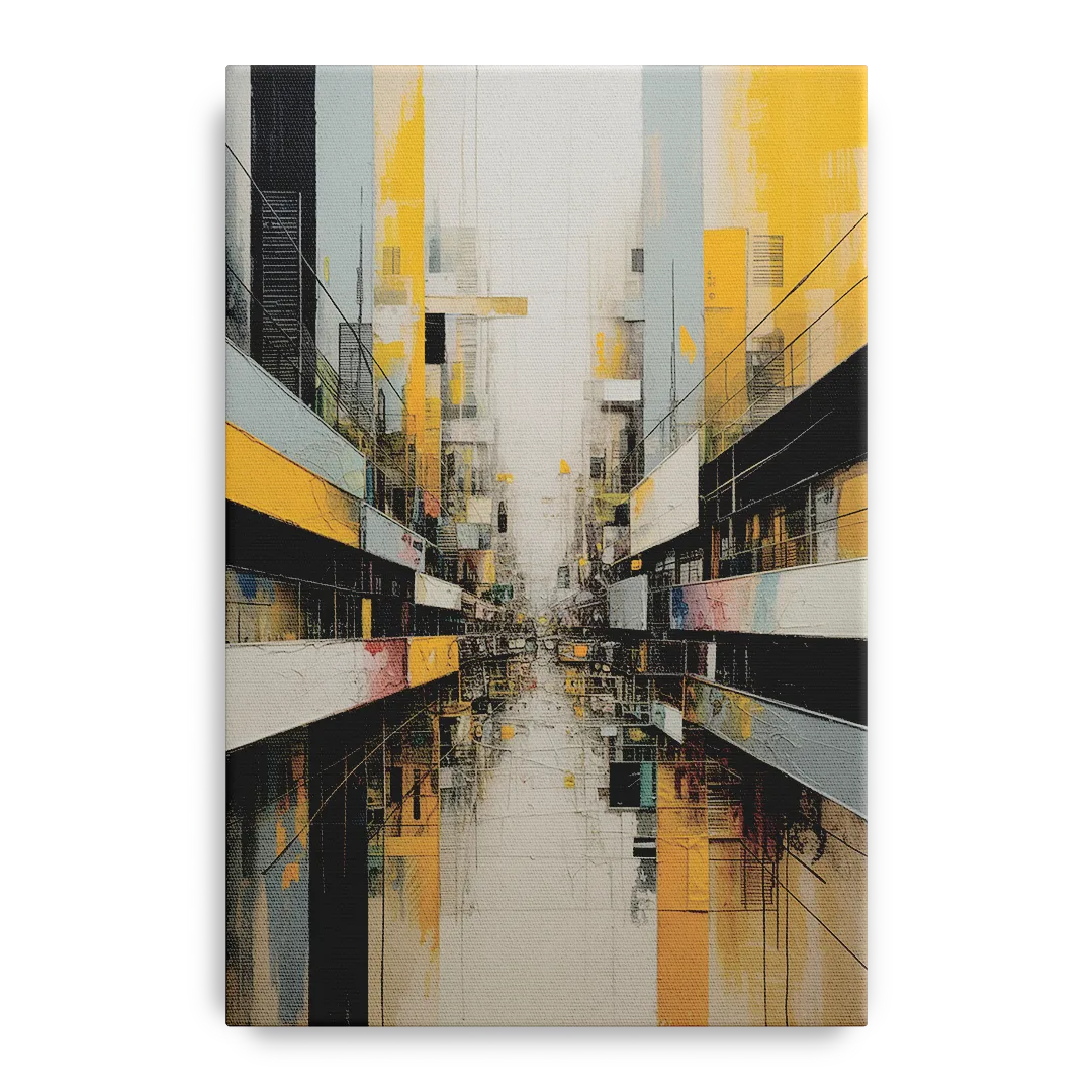 Urban Collage Yellow and Grey Abstract Front - Canvas Wall Art