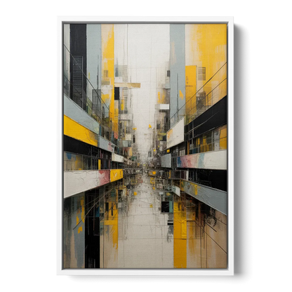 Urban Collage Yellow and Grey Abstract - White Frame Canvas