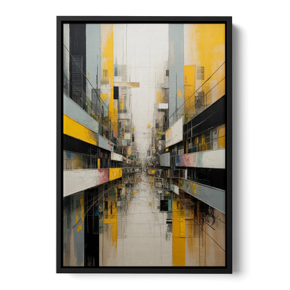 Urban Collage Yellow and Grey Abstract - Black Frame Canvas