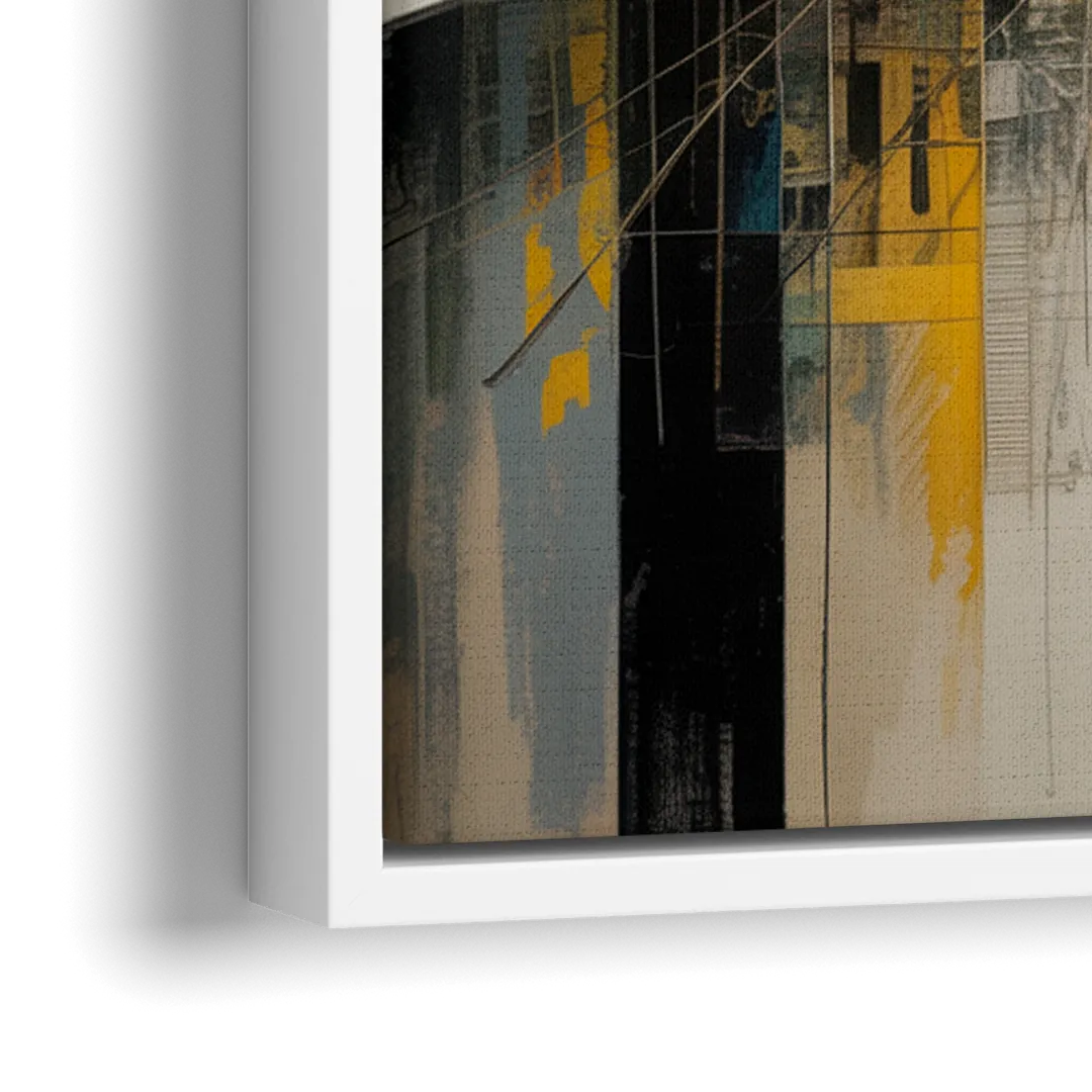 Urban Collage Yellow and Grey Abstract - Close-Up White Frame Canvas