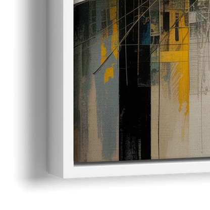 Urban Collage Yellow and Grey Abstract - Close-Up White Frame Canvas