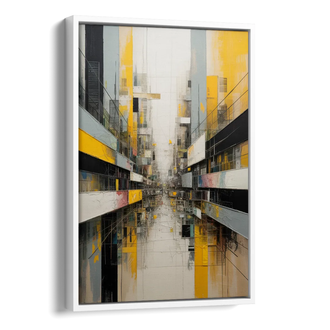 Urban Collage Yellow and Grey Abstract Side - White Canvas Wall Art