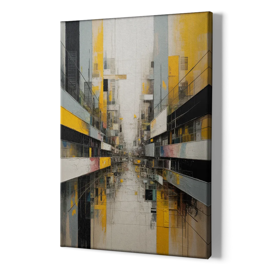 Urban Collage Yellow and Grey Abstract - Canvas Print Art Sides